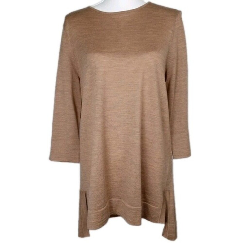J Jill Merino Wool‎ Tunic Top Camel M P Washable Tan 3/4 Sleeve NWT Lagenlook